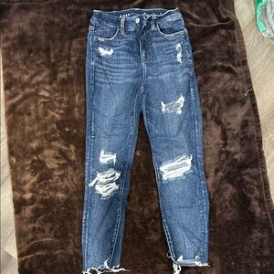 American Eagle Outfitters Ripped Dark Blue Ankle Jeans